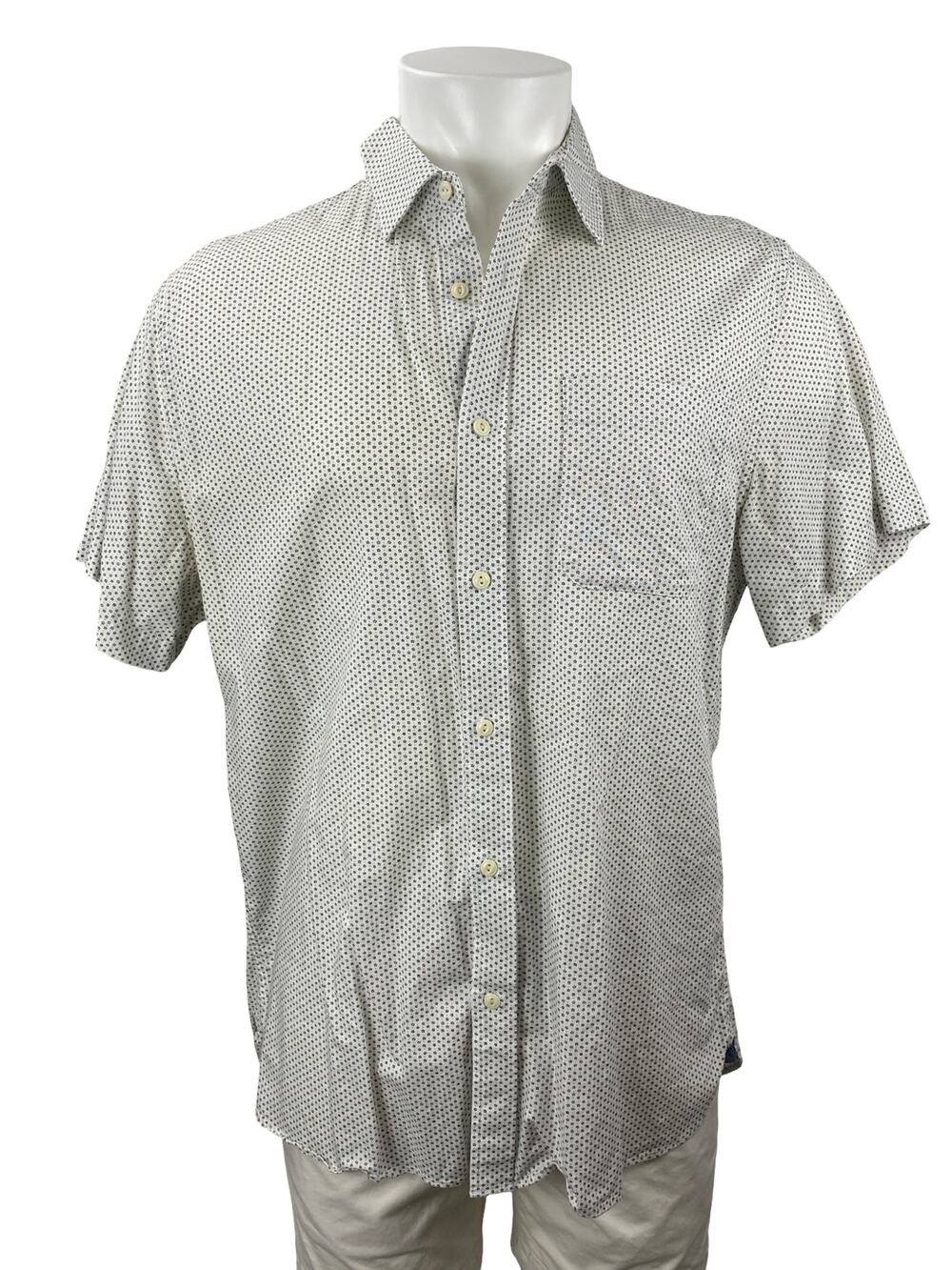 Banana Republic Men's White Slim Fit Floral Short Sleeve Button Down Shirt Top L